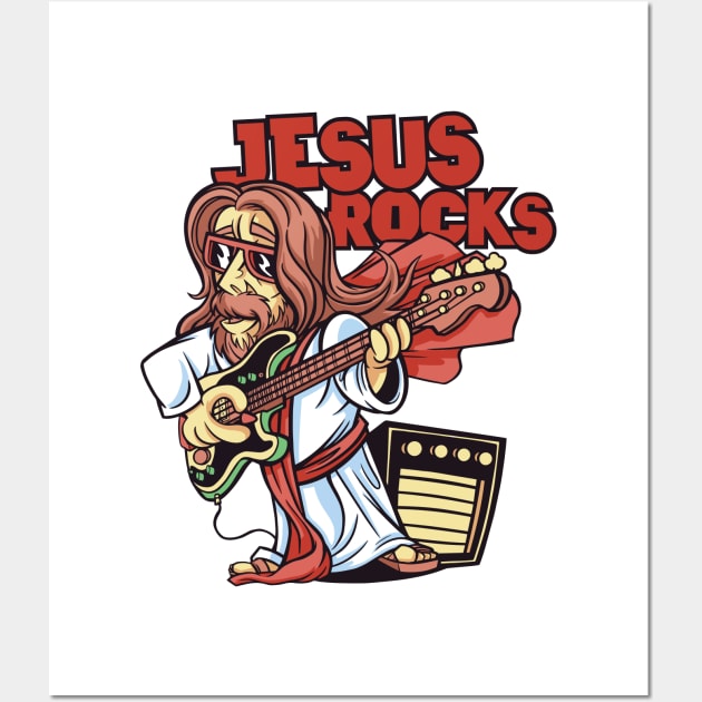 Funny Jesus Rocks with Bass Guitar Wall Art by SLAG_Creative